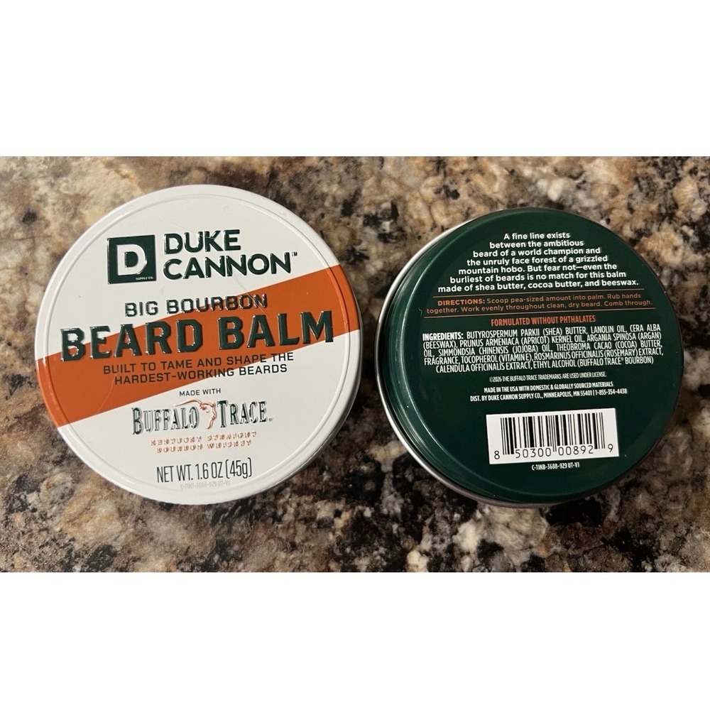 Duke Cannon Big Bourbon Beard Balm Buffalo Trace Scent 1.6 oz Men Grooming Tin